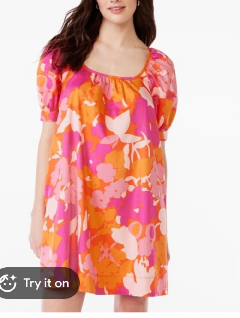 FREE ASSEMBLY Pink Orange FLORAL Boho Mini BABYDOLL TUNIC Dress Women's S NWOT